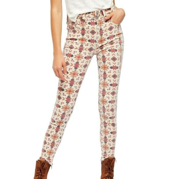 Free People We The Free Wild Child Printed Skinny Jeans Size 27 or 4 - Picture 1 of 13